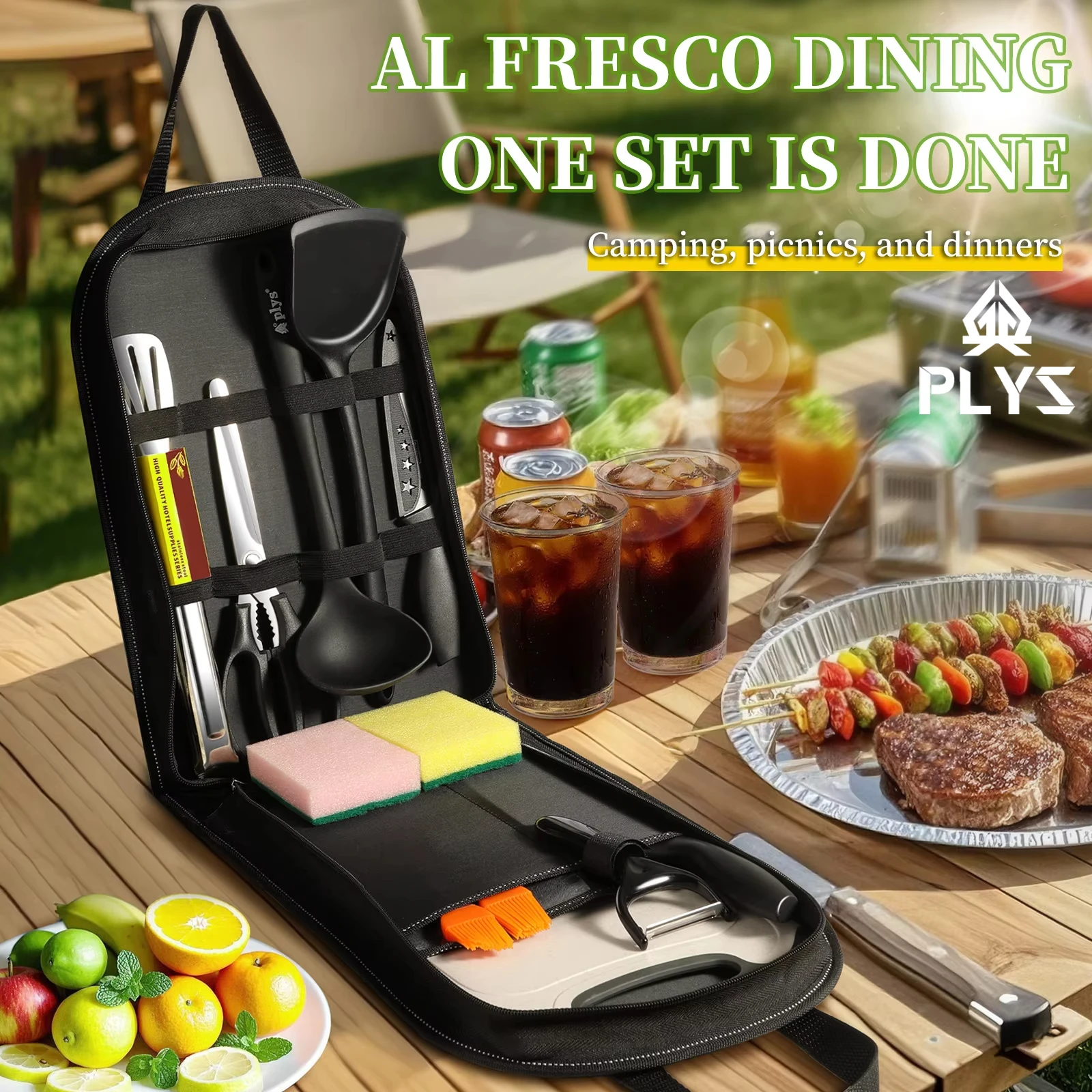 Camping Cooking And Dining Set - Tragbares Outdoor-Utensilien-Set mit 10-teiligem Outdoor-Grill, Camping,