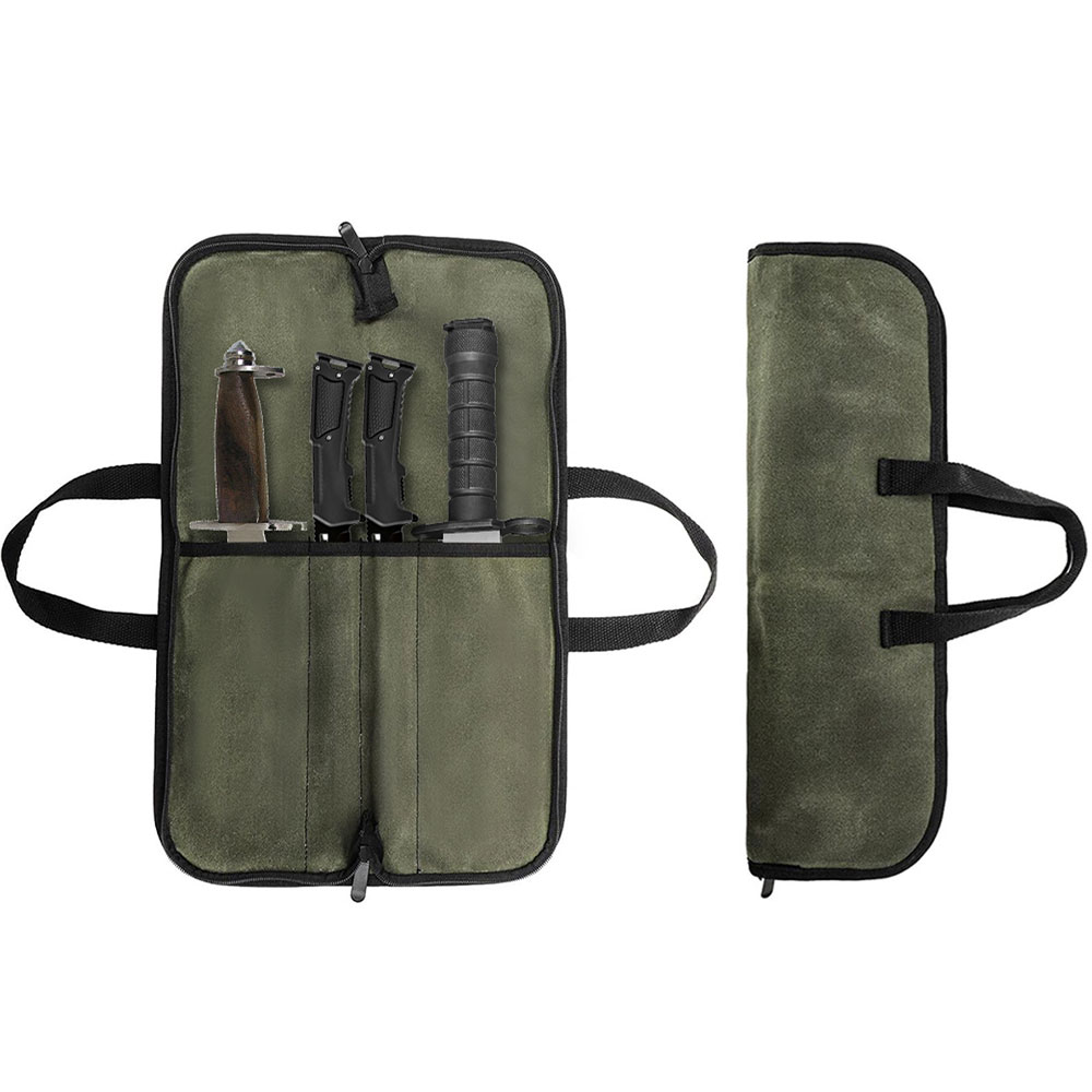 Camping Cooking Roll - Gewachste Leinwand-Messerrolle mit Mehreren Fächern, Tragbare