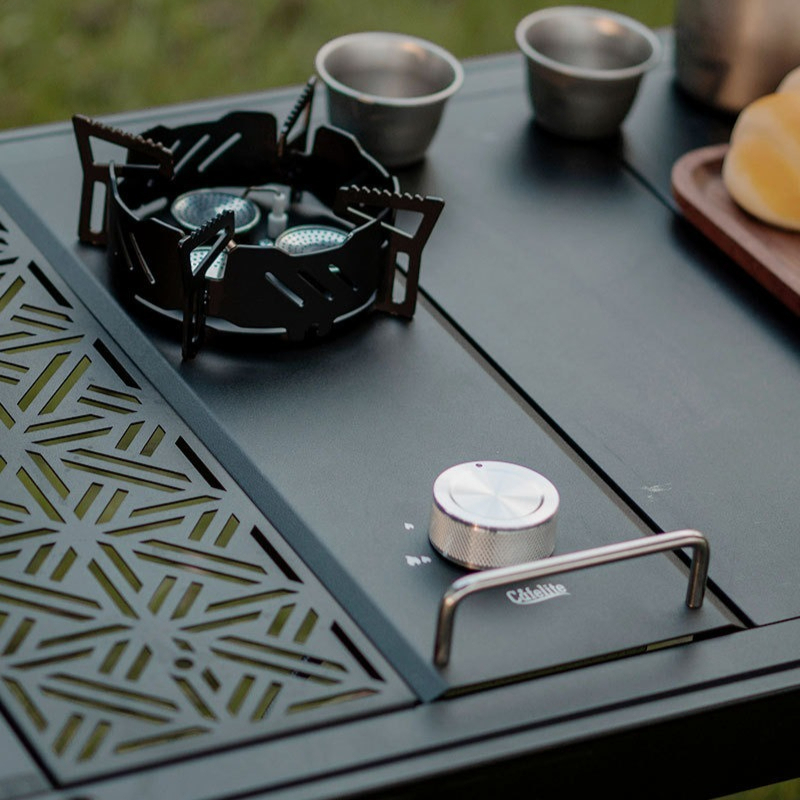 Camping Cooking Table With Windshield - Mini Split Gaskocher Halbeinheit IGT Tischmodul