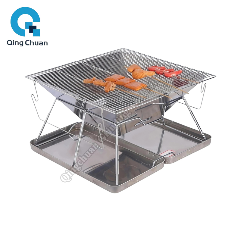 Camping Cooking - Camping-Grill Holzkohleofen Faltbarer Edelstahl-Feuerkorb-Grill für Outdoor-Kochen
