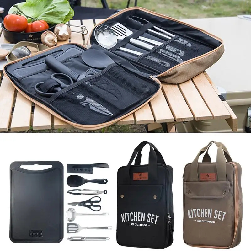 Camping Cooking And Dining Set - 8-teiliges Camping-Küchen-Kochgeschirr-Set Tragbares Outdoor-Reise-Utensilien-Set Edelstahl Koch-