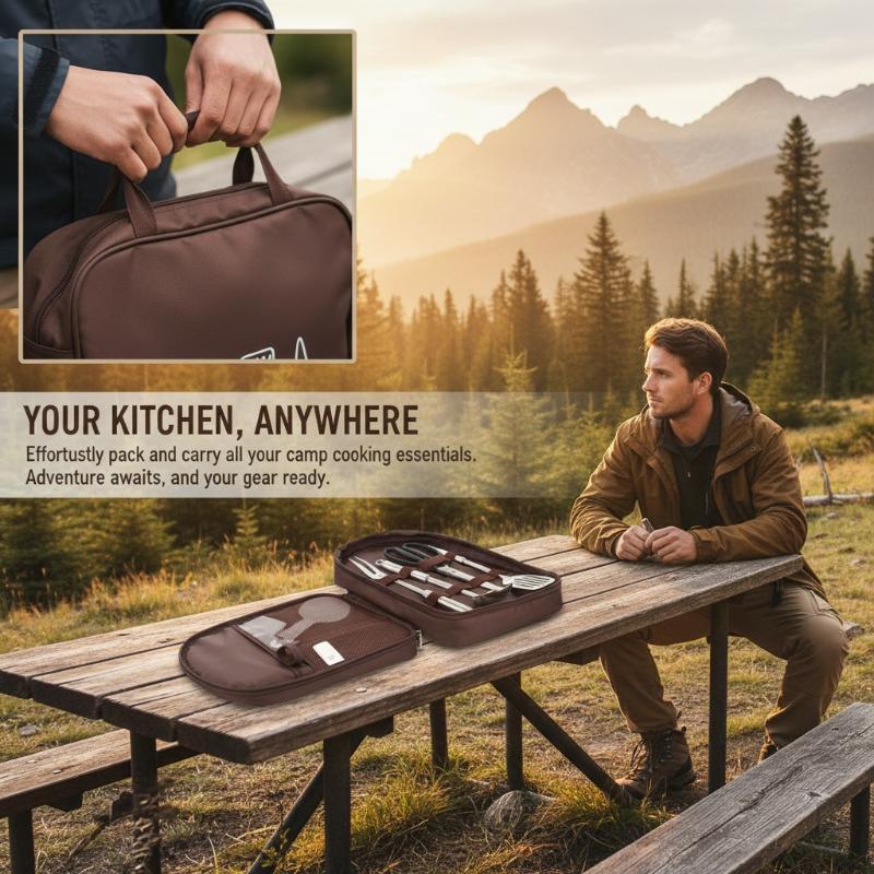 Camping Cooking Utensil Organizer - Outdoor-Kochtasche, Camping-Aufbewahrungstasche, tragbare Aufbewahrung für Kochutensilien