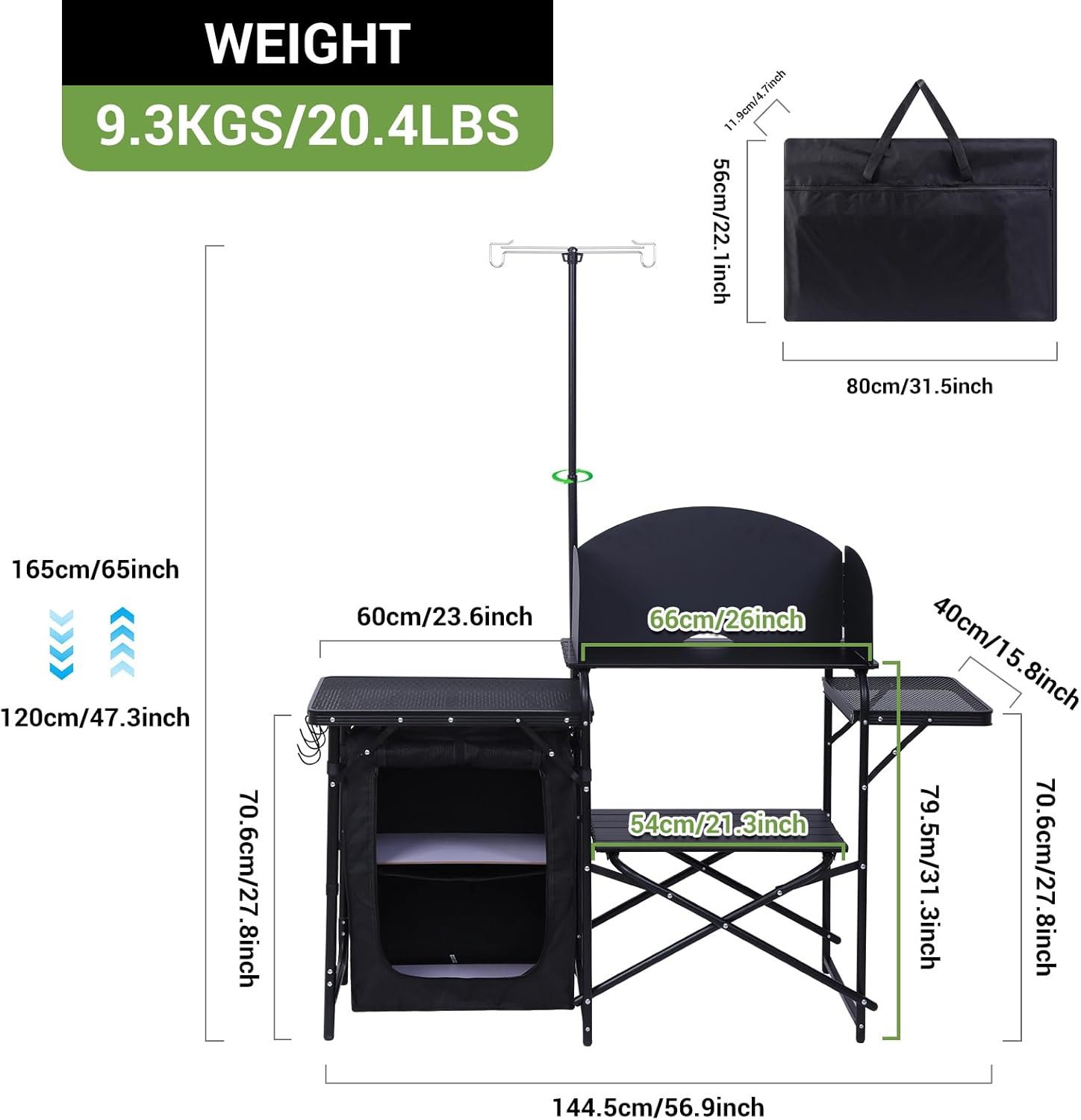 Camping Cooking Table With Windshield - Camping-Küchenstation, Klapptisch & Organizer, Verbesserte Lichtständer-