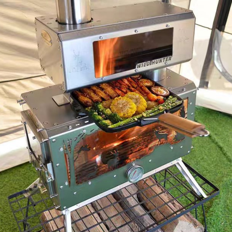 Camping Cooking - Camping-Holzofen mit 2-Seiten-Feuerbeobachtung Heizofen mit Schornstein