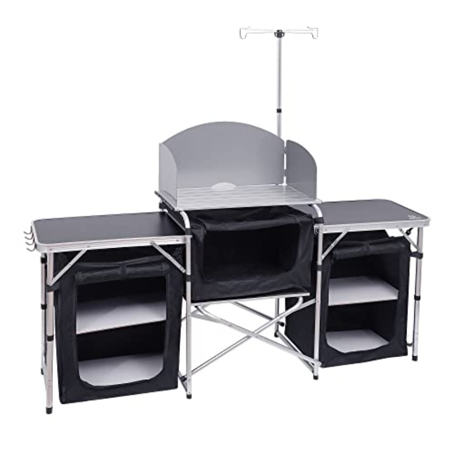 Camping Cooking Table With Windshield - Camping-Küchentisch, Klappbarer Kochtisch, Verbesserte Lichtständer- und