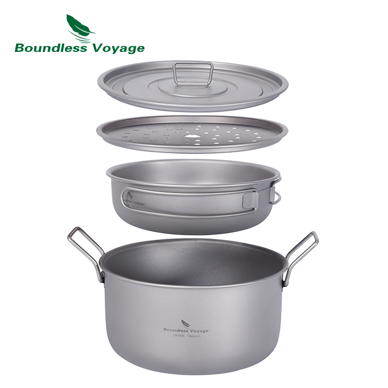 Camping Cooking Roll - Boundless Voyage Camping-Kochtopf, multifunktionaler Titan-Dampfgarer, Suppentopf,