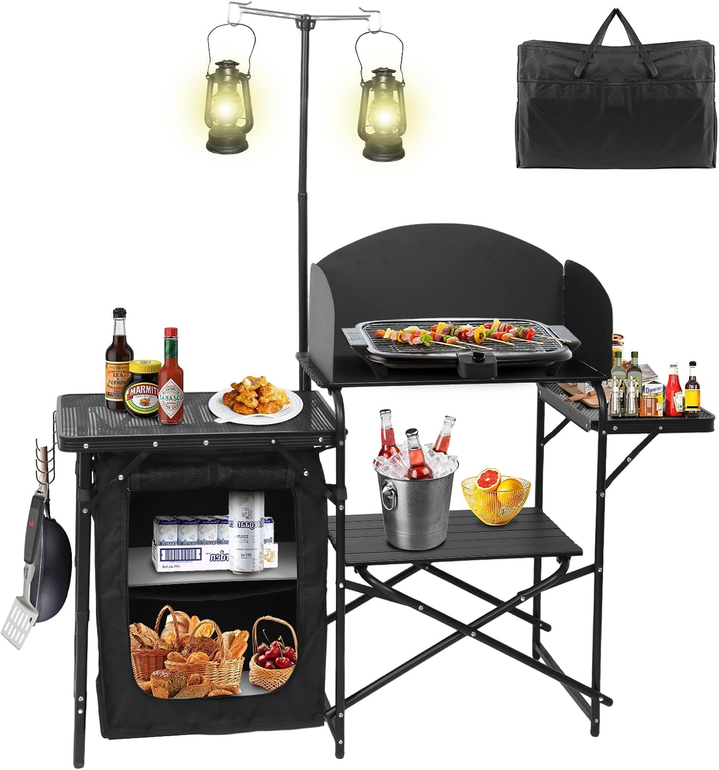 Tragbare, faltbare Camping-Küc – Camping Cooking Table With Windshield Bewertung und Preis