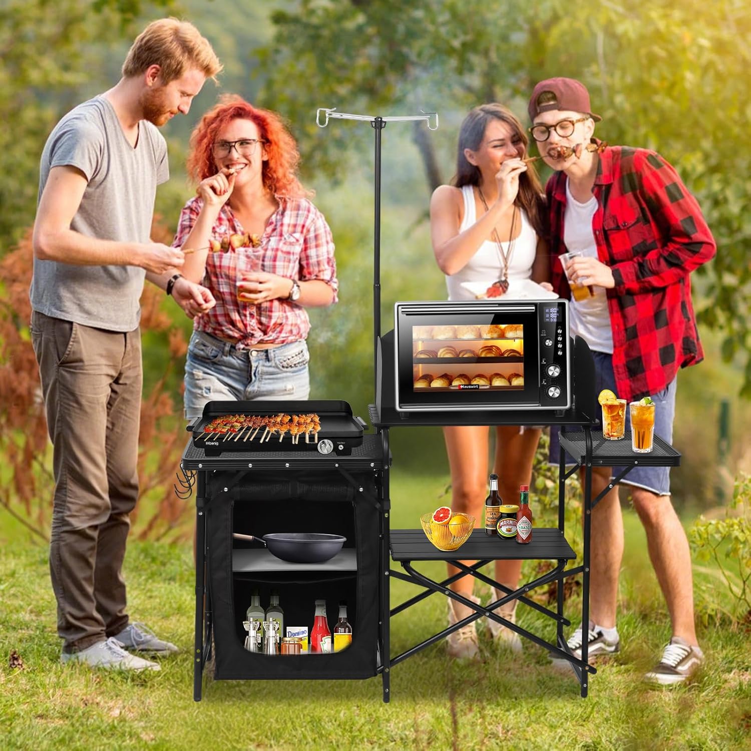 Tragbare, faltbare Camping-Küc – Camping Cooking Table With Windshield Bewertung und Preis